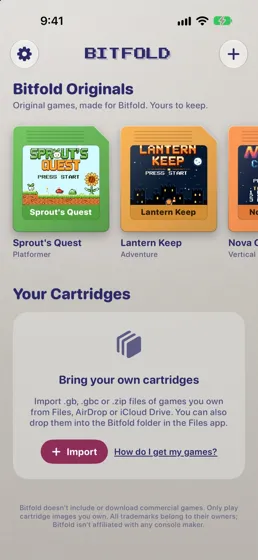 The library: Bitfold Originals and your own cartridges